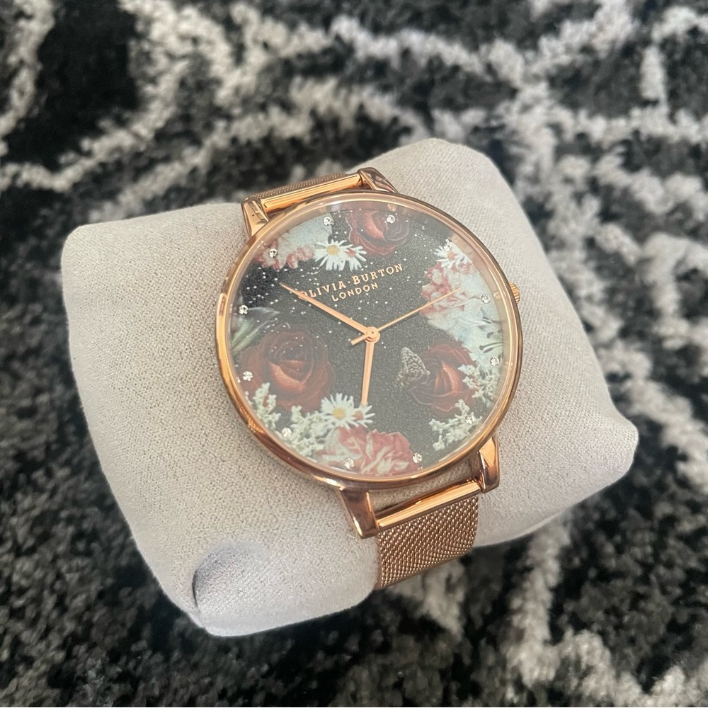 Olivia Burton Rose Gold Watch With Floral Face